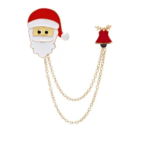 Pearl & Enamel 18K Gold-Plated Santa Bell Chain Brooch