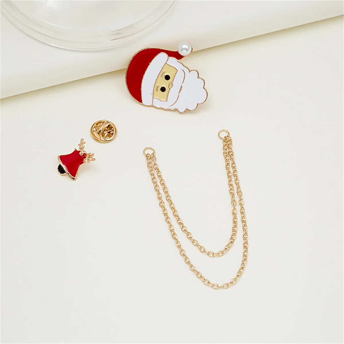 Pearl & Enamel 18K Gold-Plated Santa Bell Chain Brooch