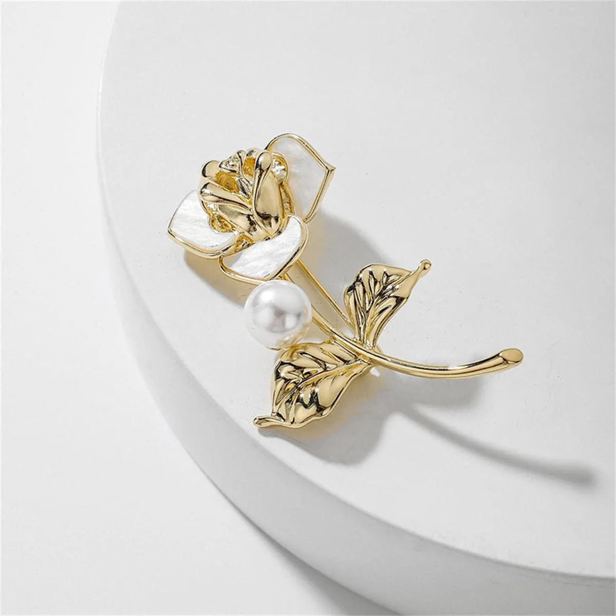 Pearl & Shell 18K Gold-Plated Rose Brooch