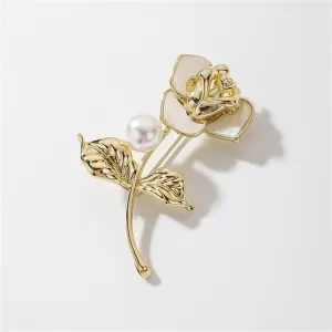 Pearl & Shell 18K Gold-Plated Rose Brooch