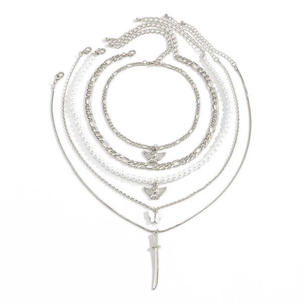 Pearl & Shell Angel Butterfly Pendant Necklace Set