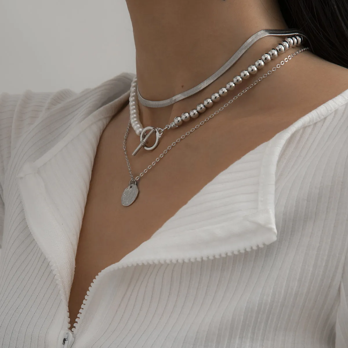 Pearl & Silver-Plated Toggle Necklace Set