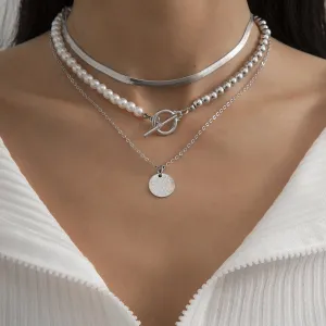 Pearl & Silver-Plated Toggle Necklace Set