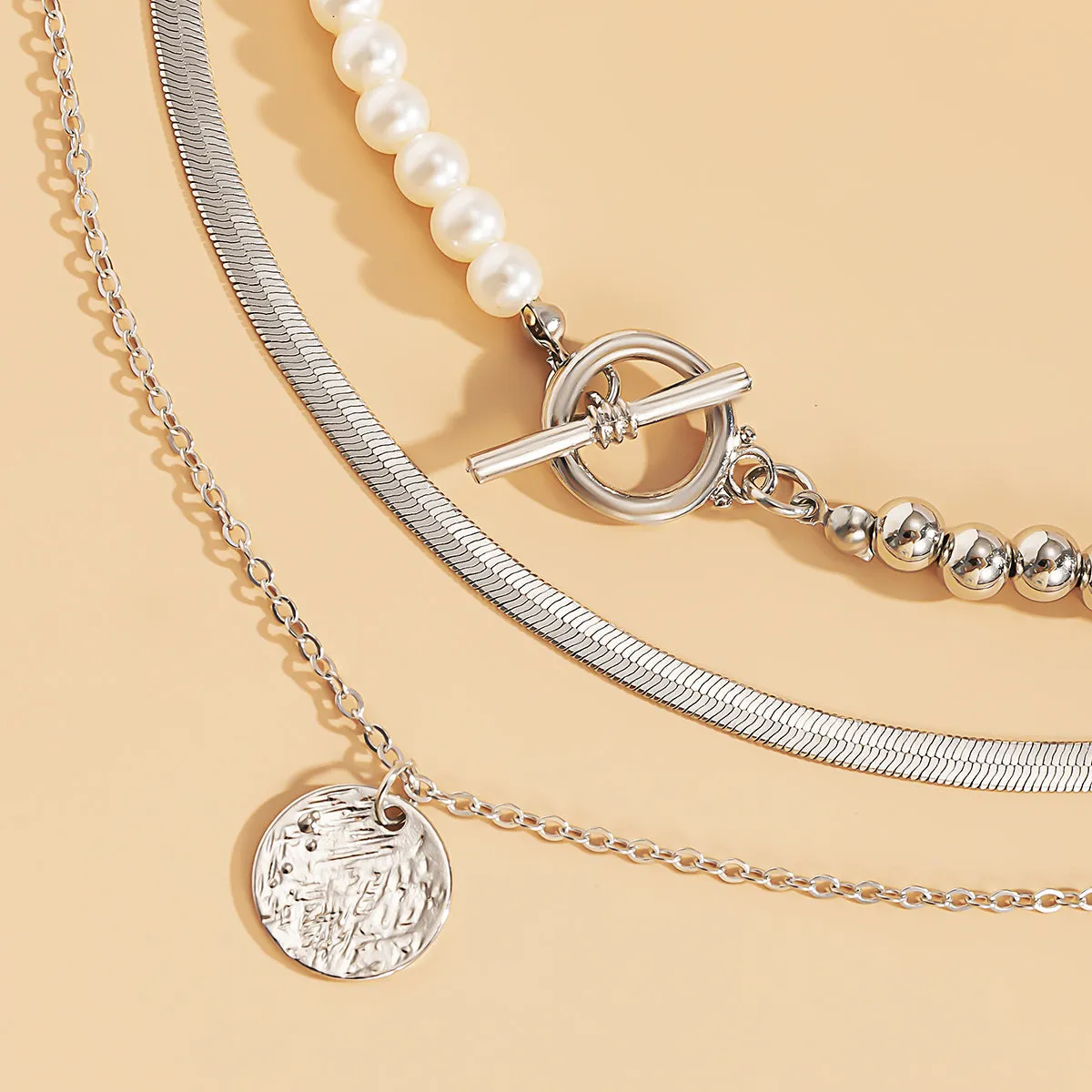 Pearl & Silver-Plated Toggle Necklace Set