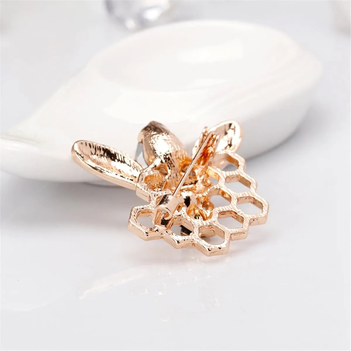 Pearl & Yellow Crystal 18k Gold-Plated Bee Honeycomb Brooch