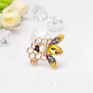 Pearl & Yellow Crystal 18k Gold-Plated Bee Honeycomb Brooch