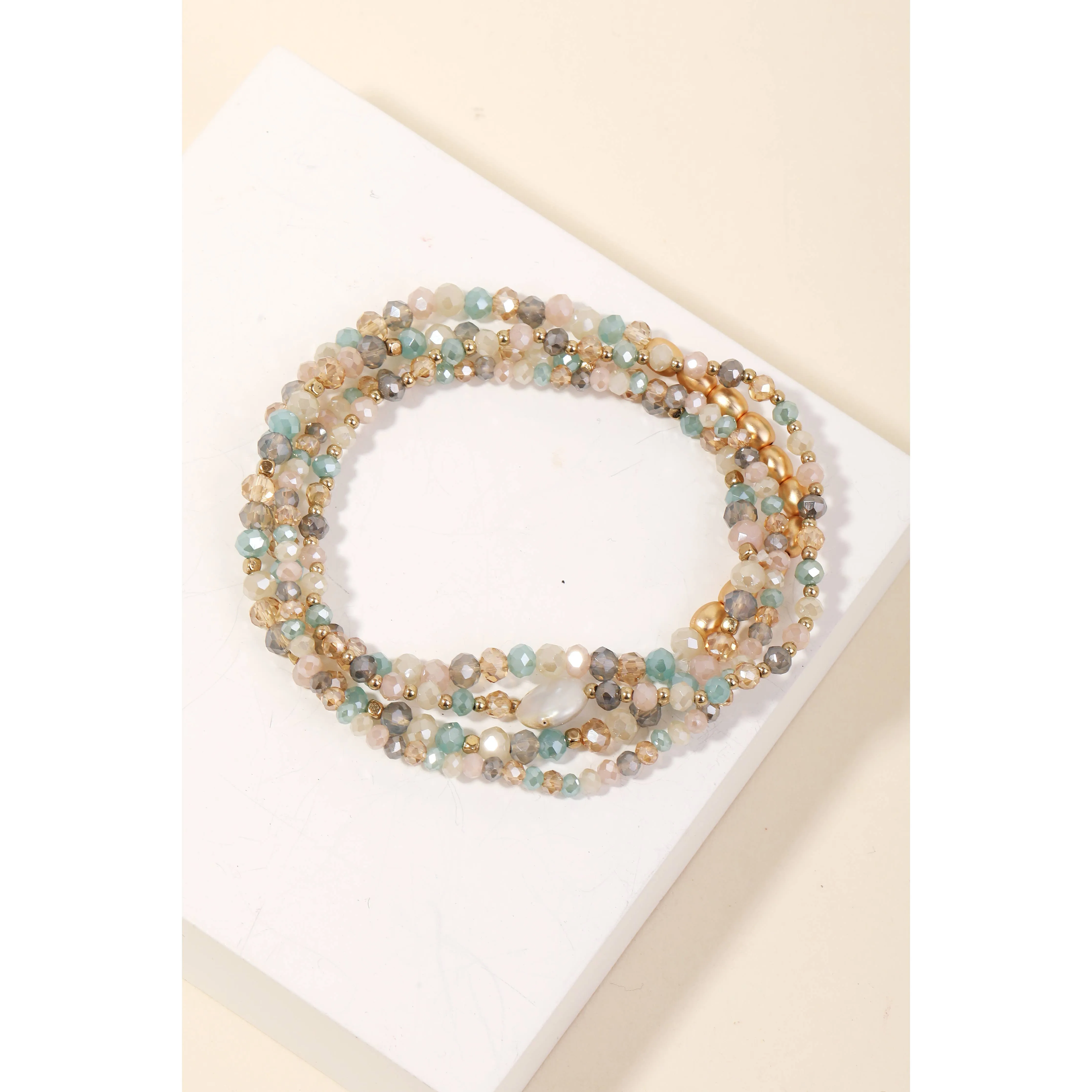 Pearl Charm Mixed Beaded Bracelet Set