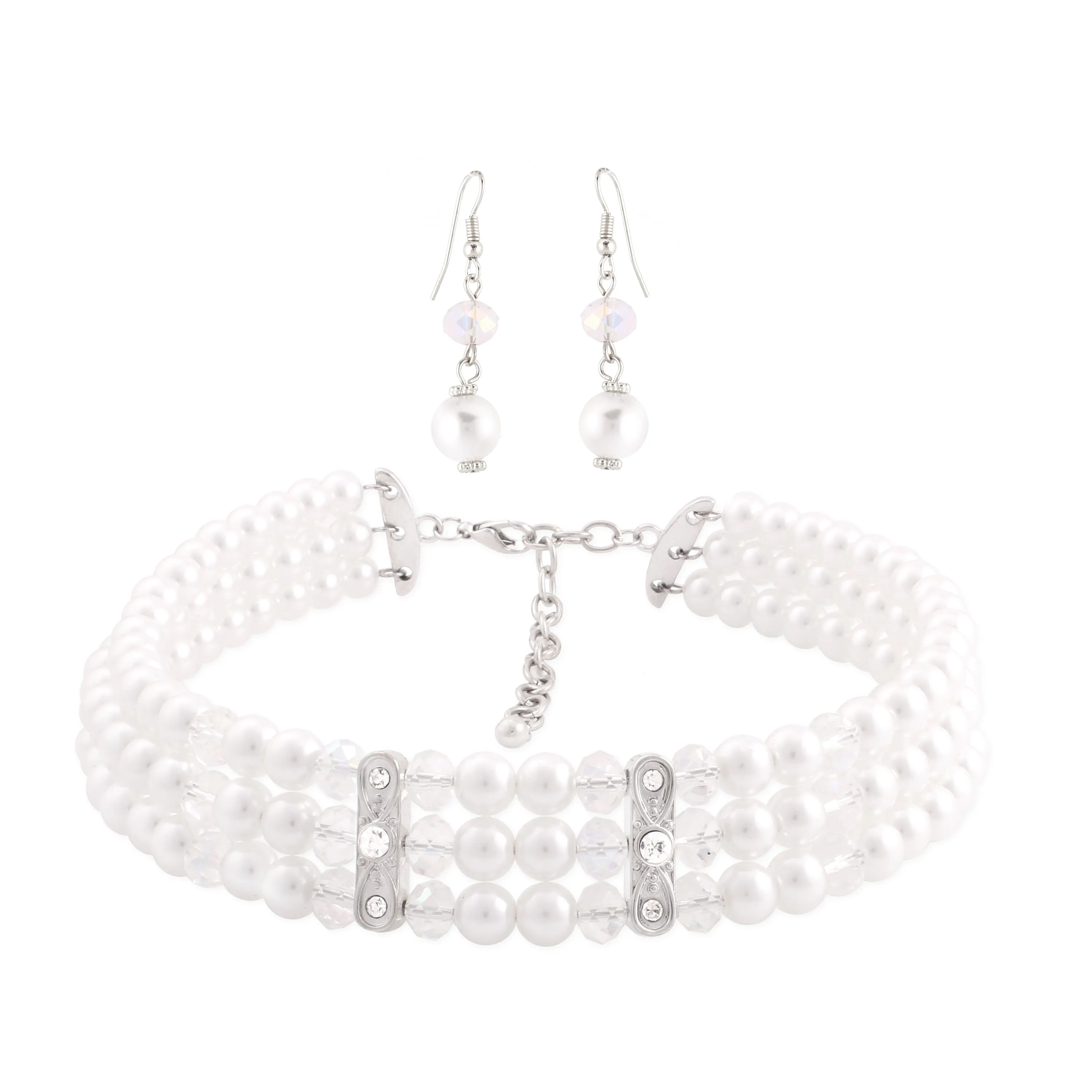 PEARL CRYSTAL EARRINGS AND CHOKER NECKLACE #ADX6814006 (SHD10)