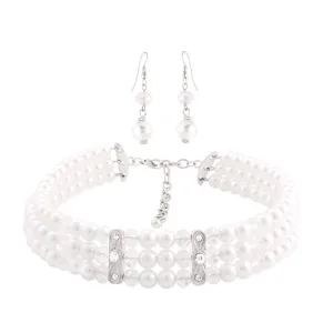 PEARL CRYSTAL EARRINGS AND CHOKER NECKLACE #ADX6814006 (SHD10)
