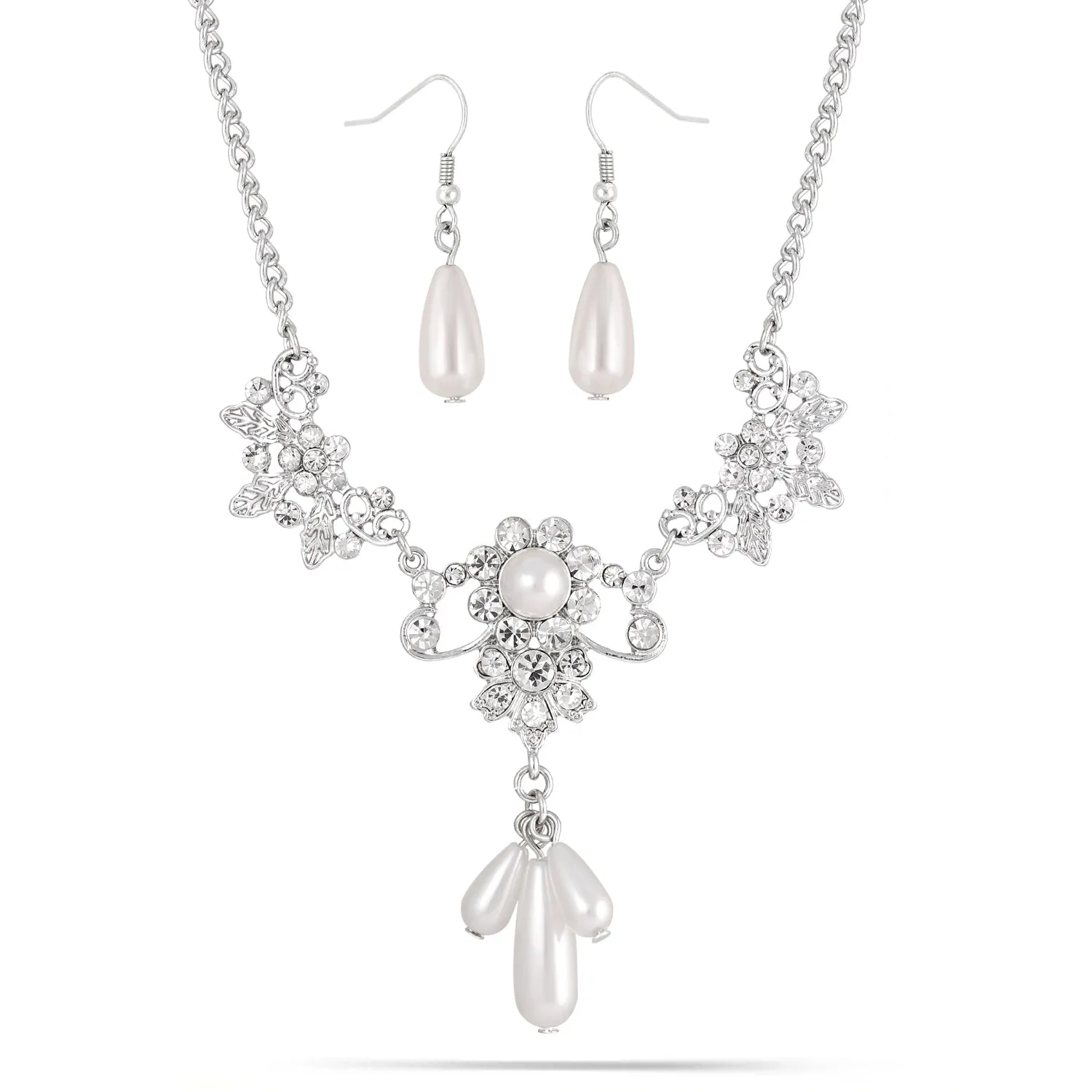 PEARL CRYSTAL EARRINGS AND NECKLACES SET #ADX6812036 (SHD11)