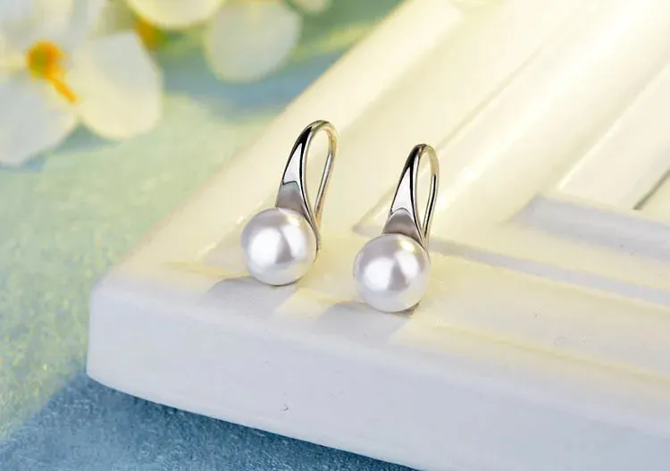 Pearl Hook Dangle Earring Pure 925 Sterling Silver