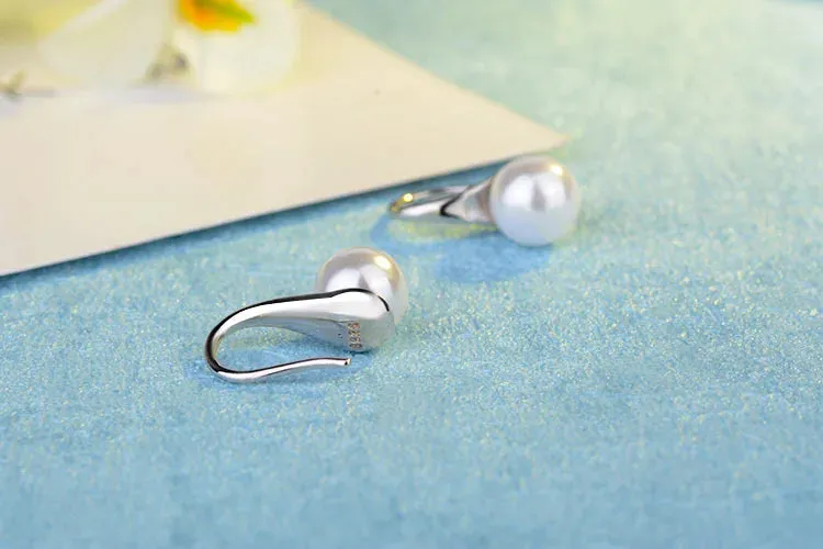 Pearl Hook Dangle Earring Pure 925 Sterling Silver