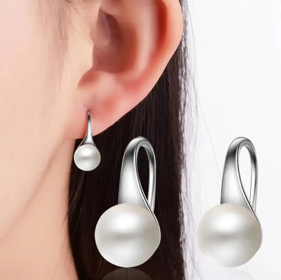 Pearl Hook Dangle Earring Pure 925 Sterling Silver