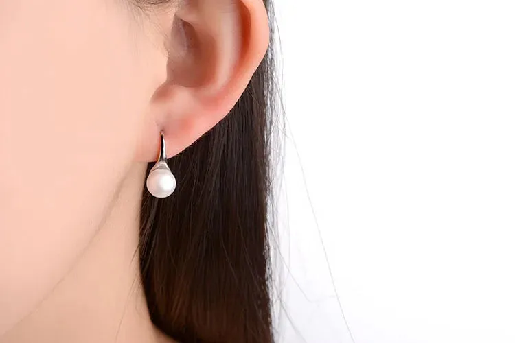 Pearl Hook Dangle Earring Pure 925 Sterling Silver