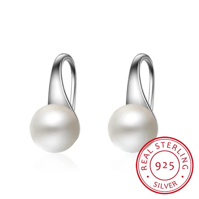 Pearl Hook Dangle Earring Pure 925 Sterling Silver
