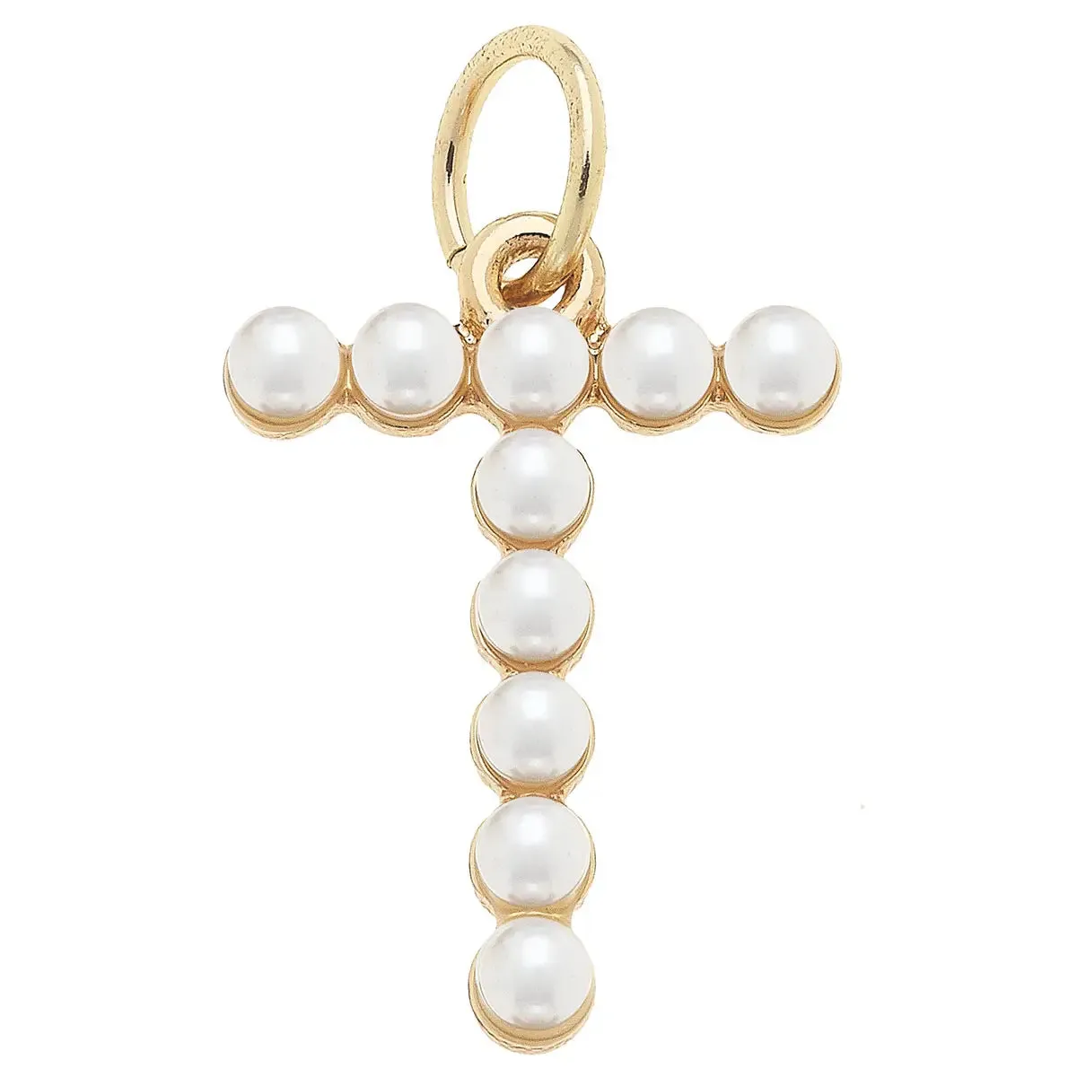 Pearl-Studded Letter Charm in Ivory