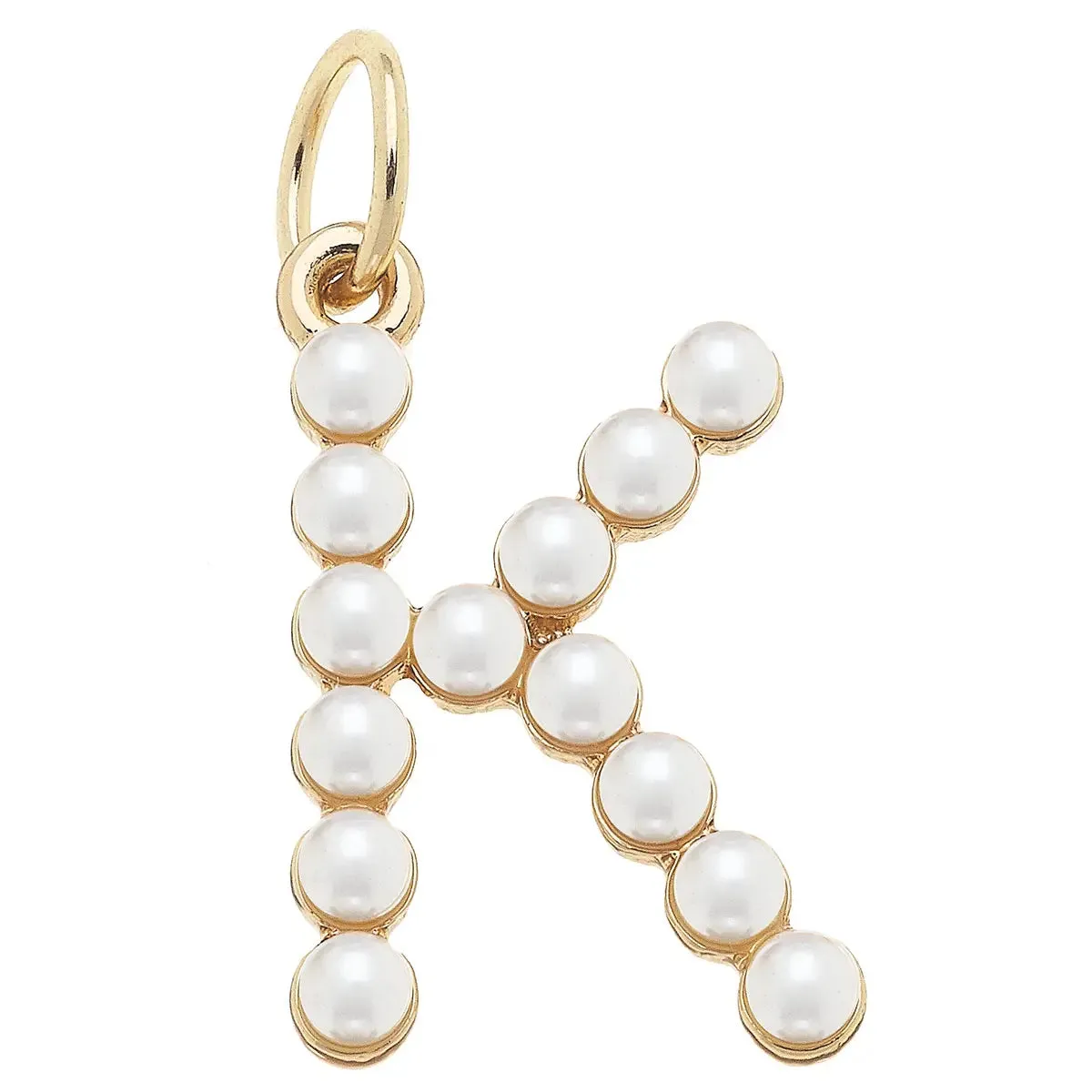 Pearl-Studded Letter Charm in Ivory