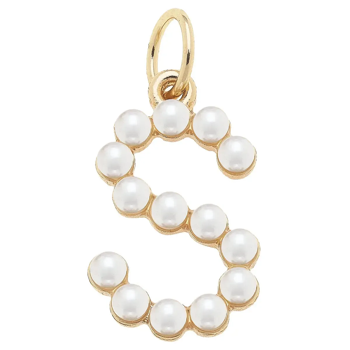 Pearl-Studded Letter Charm in Ivory