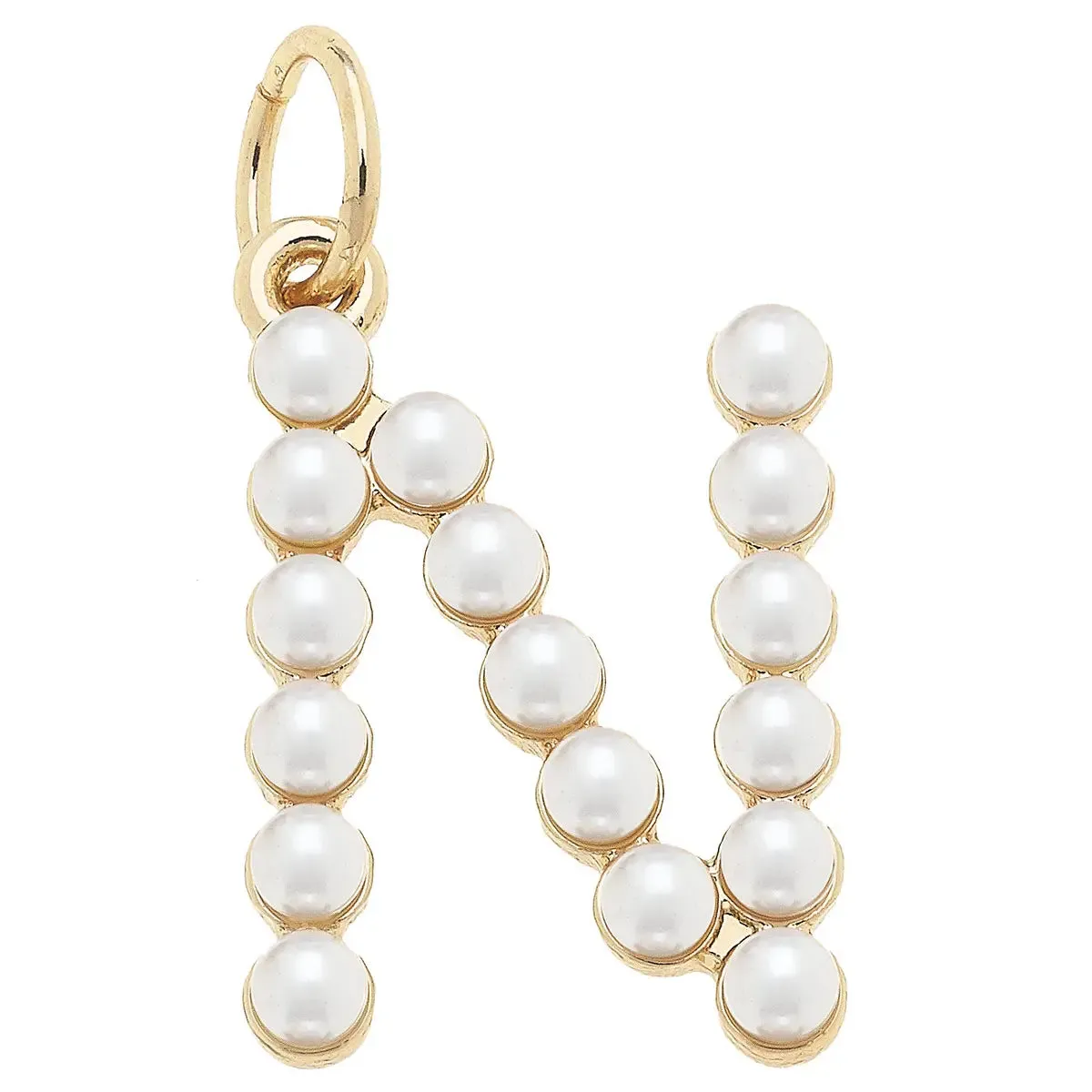 Pearl-Studded Letter Charm in Ivory