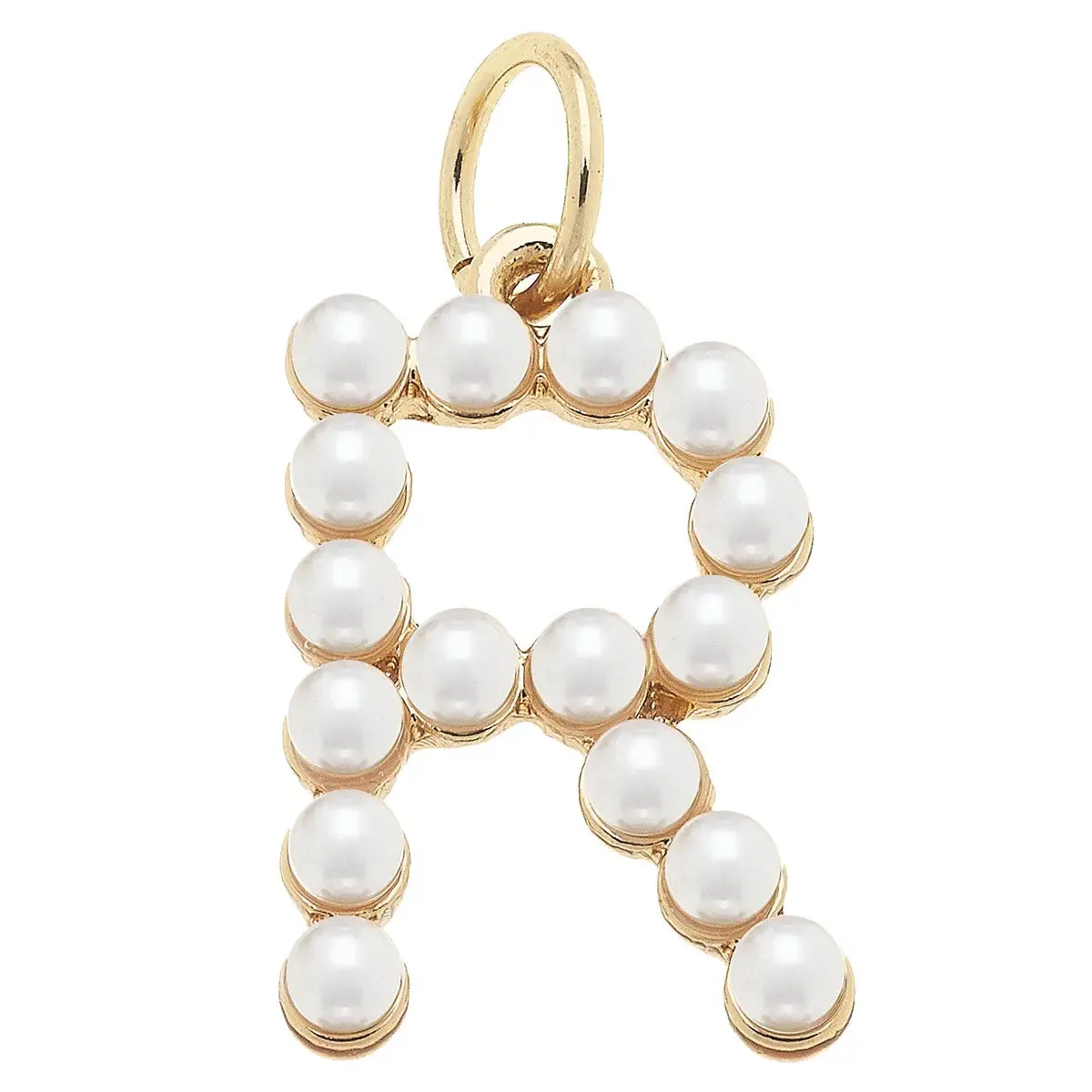 Pearl-Studded Letter Charm in Ivory