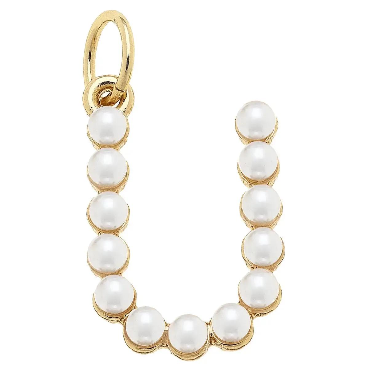 Pearl-Studded Letter Charm in Ivory