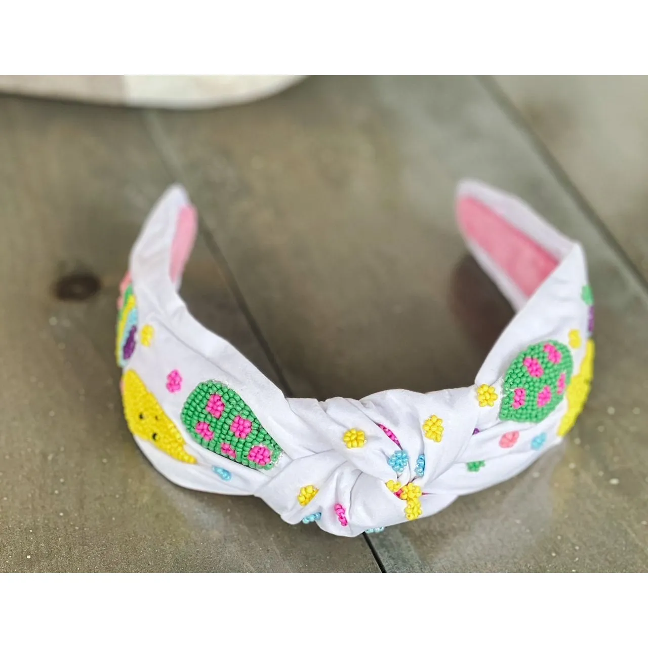 Peeps and Easter Eggs Seed Bead Front Knot Headband.