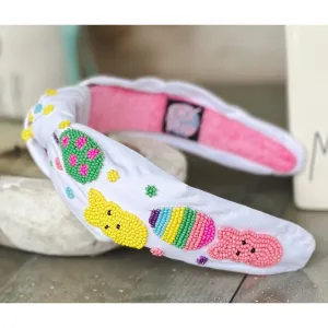 Peeps and Easter Eggs Seed Bead Front Knot Headband.