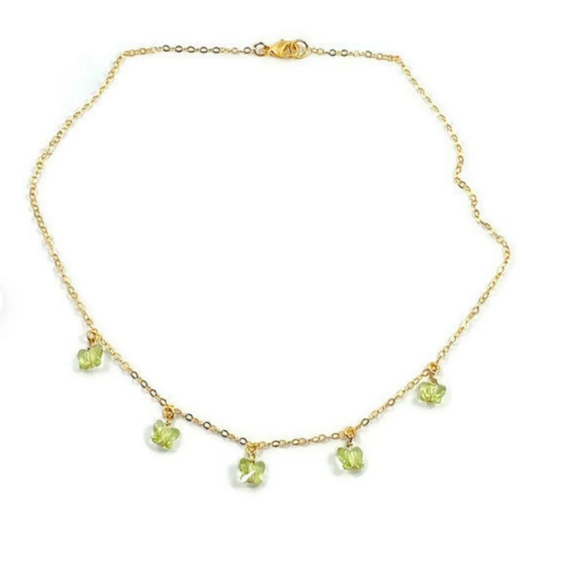 Peridot Green Butterfly Choker 14K Gold Necklace