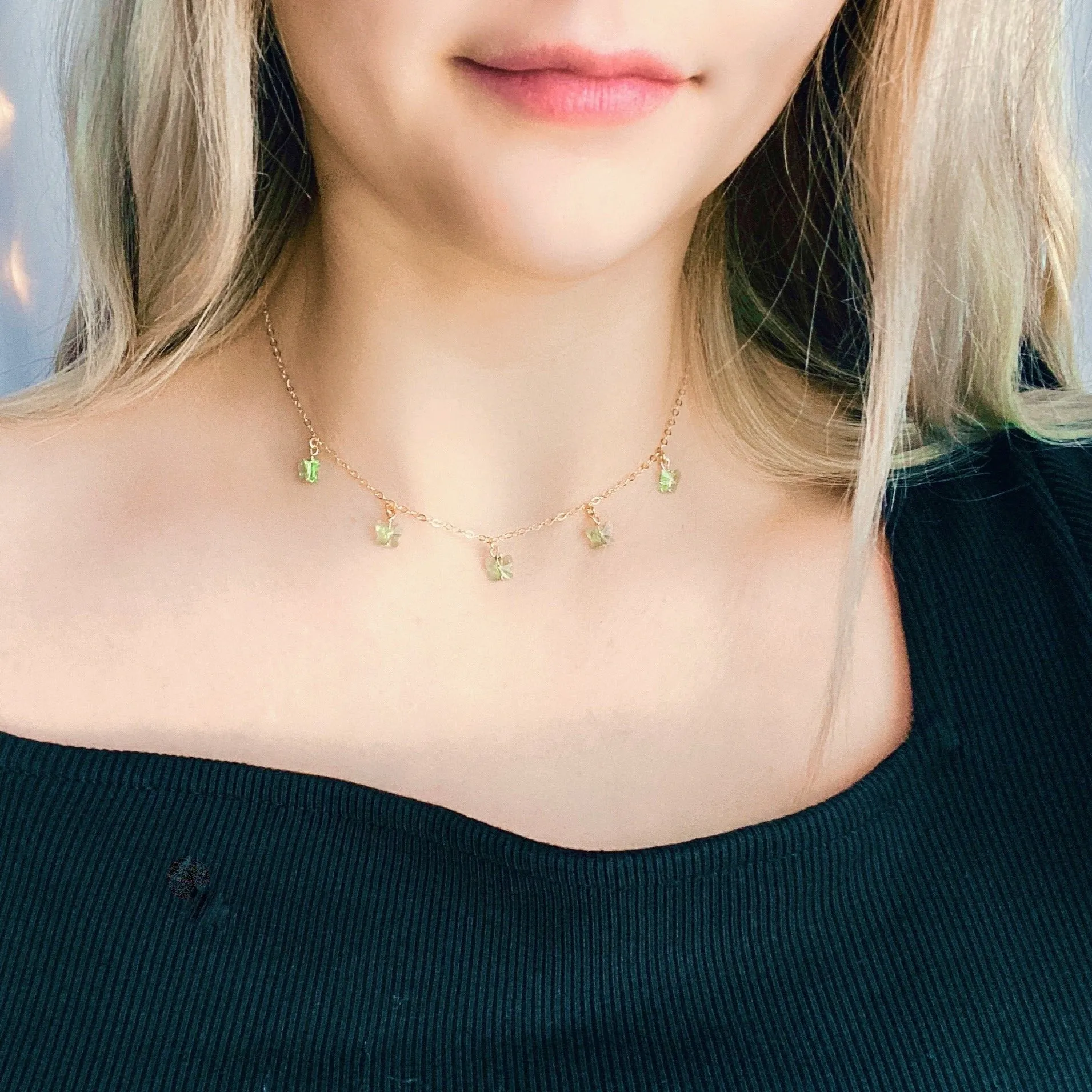 Peridot Green Butterfly Choker 14K Gold Necklace