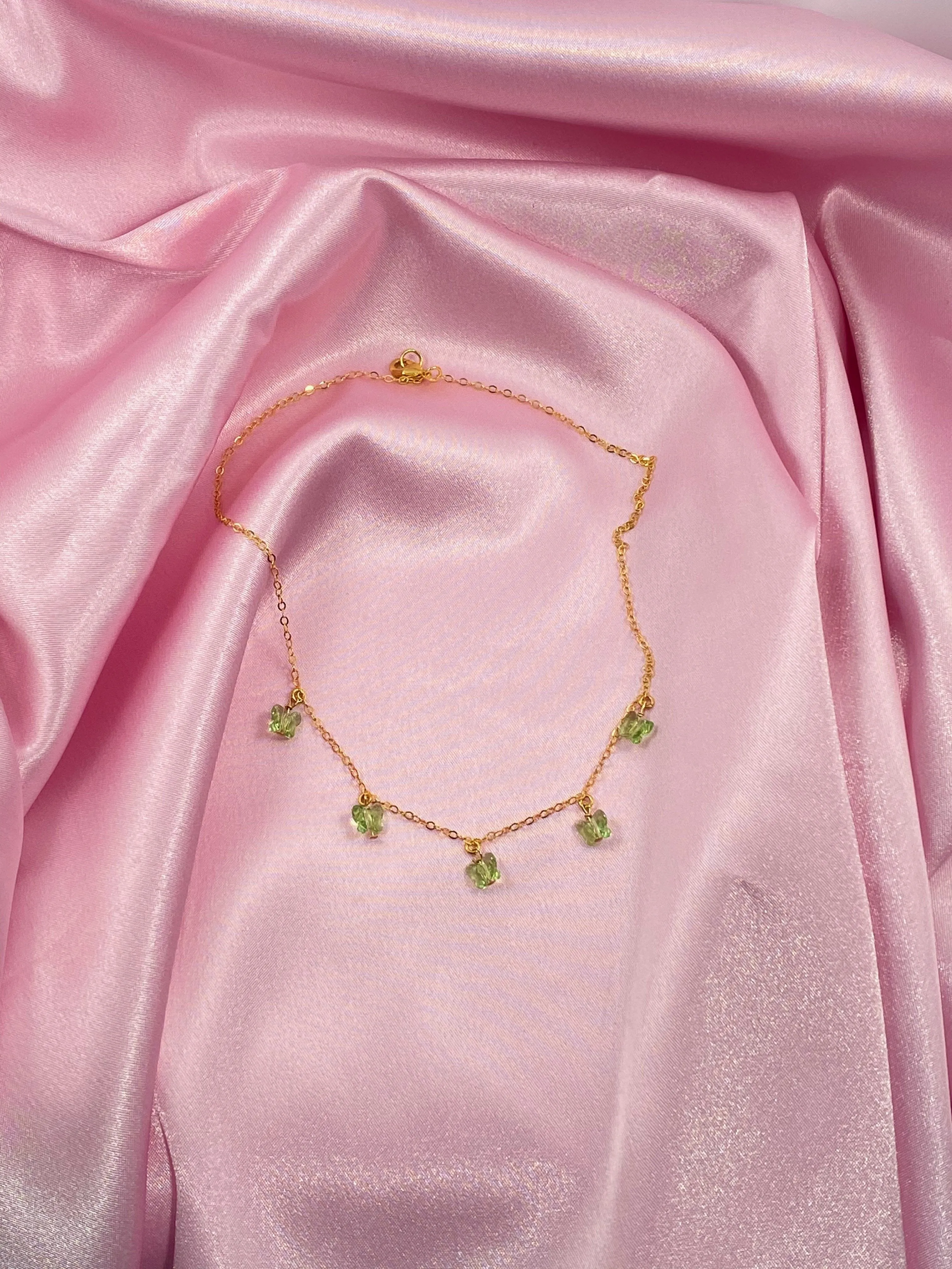 Peridot Green Butterfly Choker 14K Gold Necklace