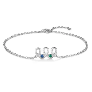 Personalized 2 Birthstones Heart-Shaped Bracelets for Women