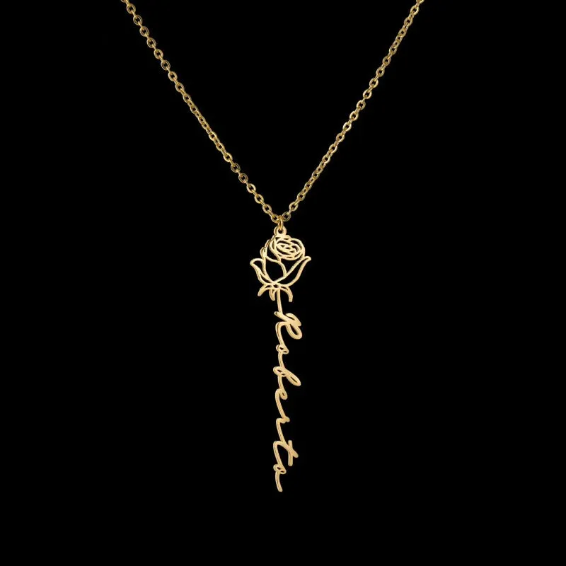 Personalized Name Rose Necklace Lover Gold Flower For Women Romantic Gift