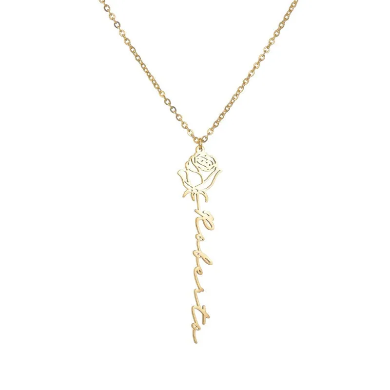Personalized Name Rose Necklace Lover Gold Flower For Women Romantic Gift