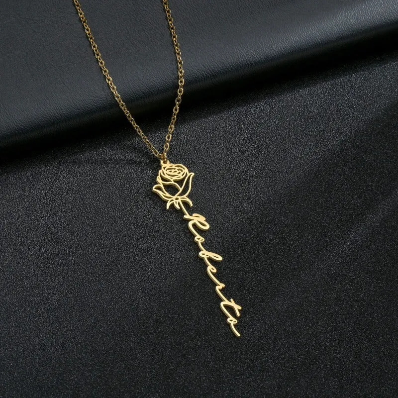 Personalized Name Rose Necklace Lover Gold Flower For Women Romantic Gift