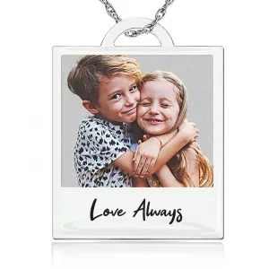 Personalized Polaroid Style Photo Engraved Necklace Jewelry