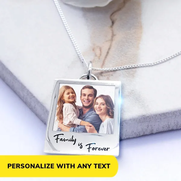 Personalized Polaroid Style Photo Engraved Necklace Jewelry