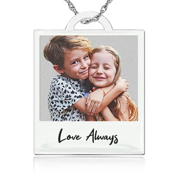 Personalized Polaroid Style Photo Engraved Necklace Jewelry