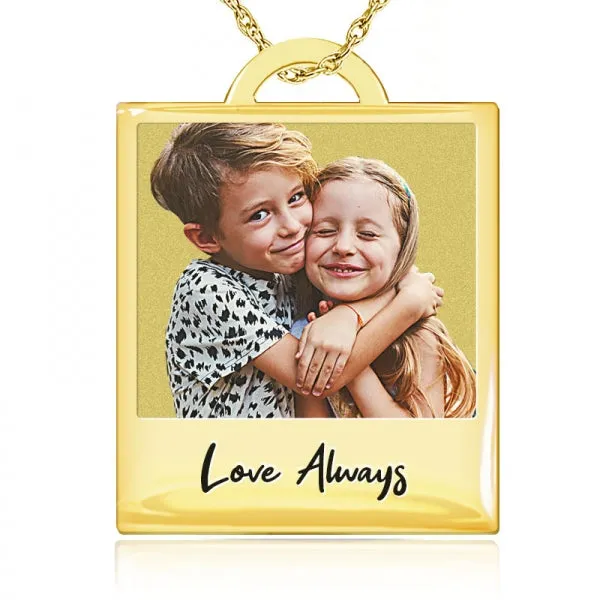 Personalized Polaroid Style Photo Engraved Necklace Jewelry