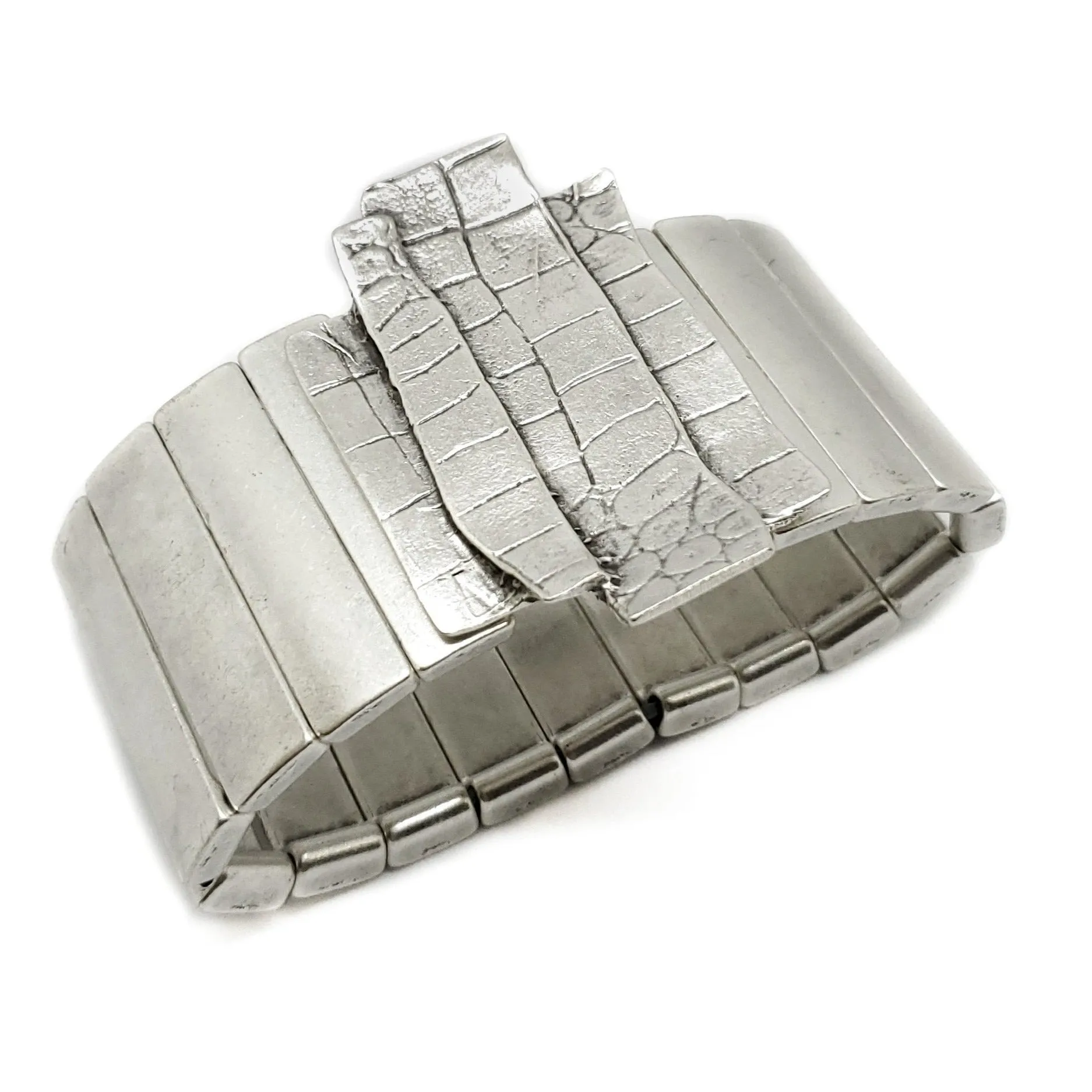 Pewter Stretch Bracelet Layered Pendant 