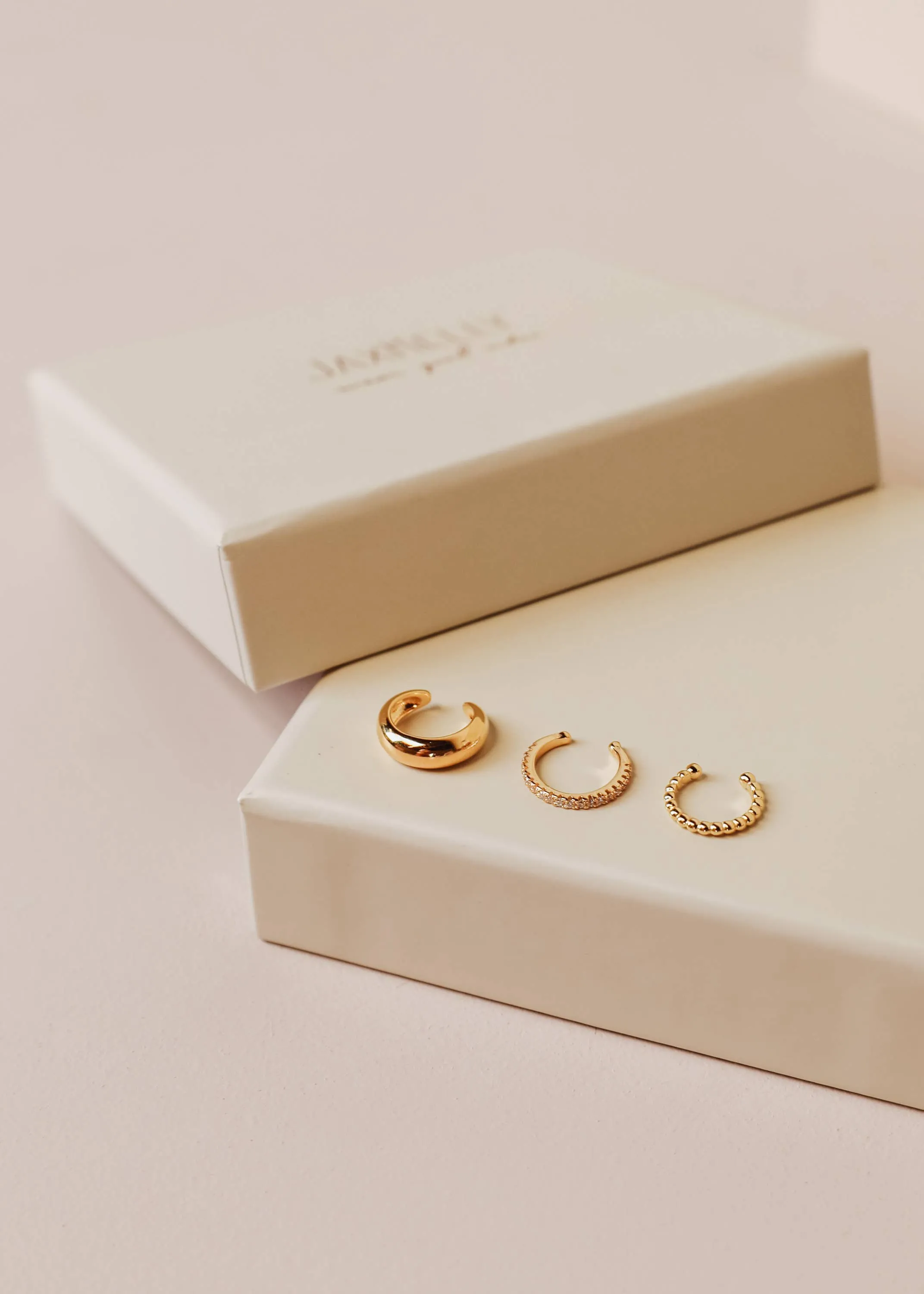 Pierce-Free Trio Cuff Wrap Gold Earrings by JaxKelly | White CZ Stones