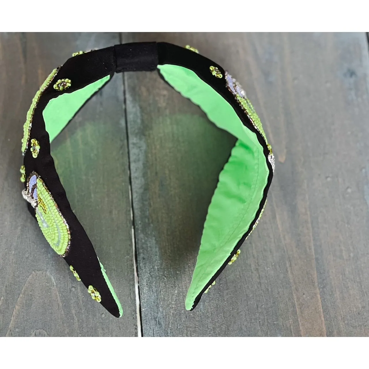 Pina Colada Seed Beaded Hand Sewn Top Knot Black Headband.