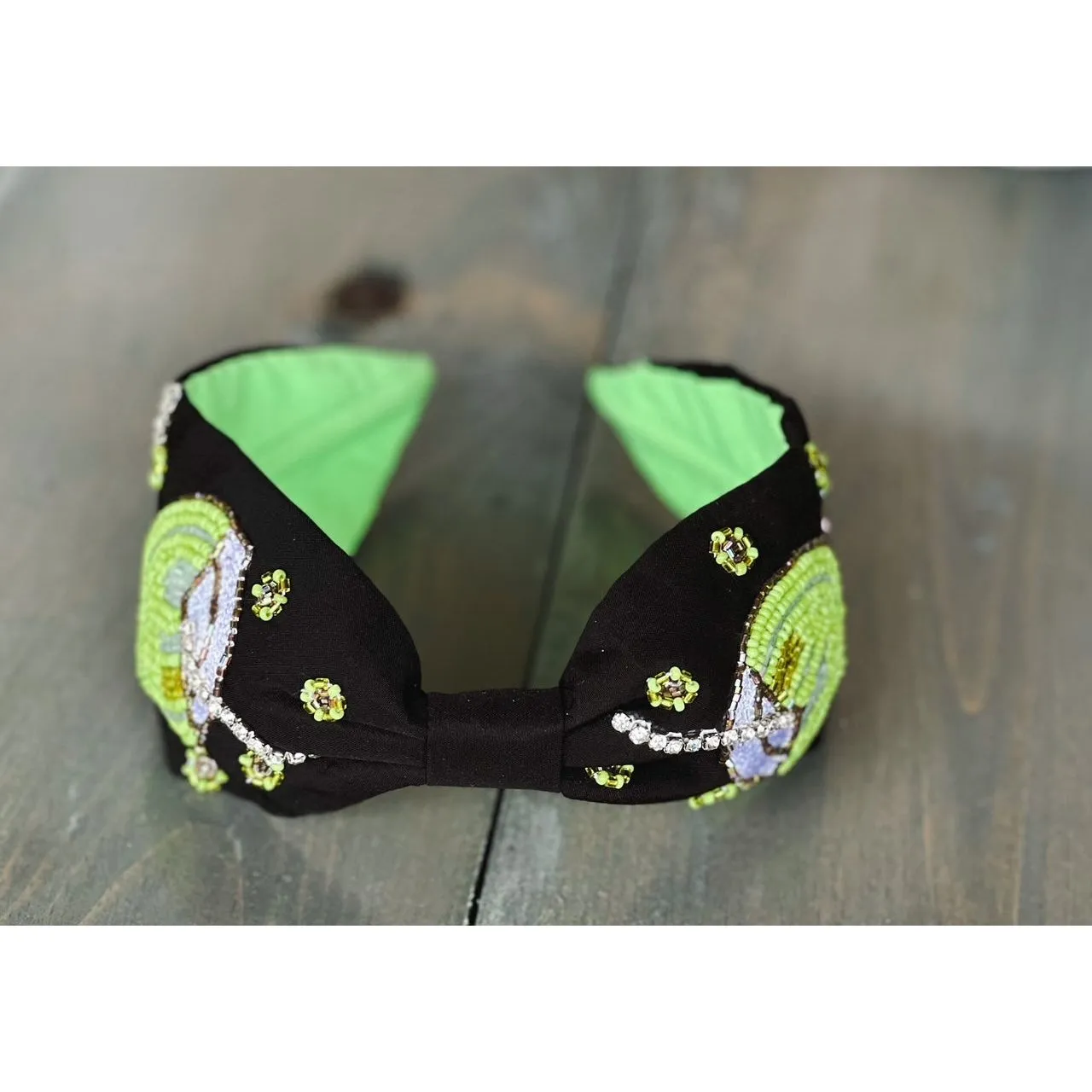 Pina Colada Seed Beaded Hand Sewn Top Knot Black Headband.