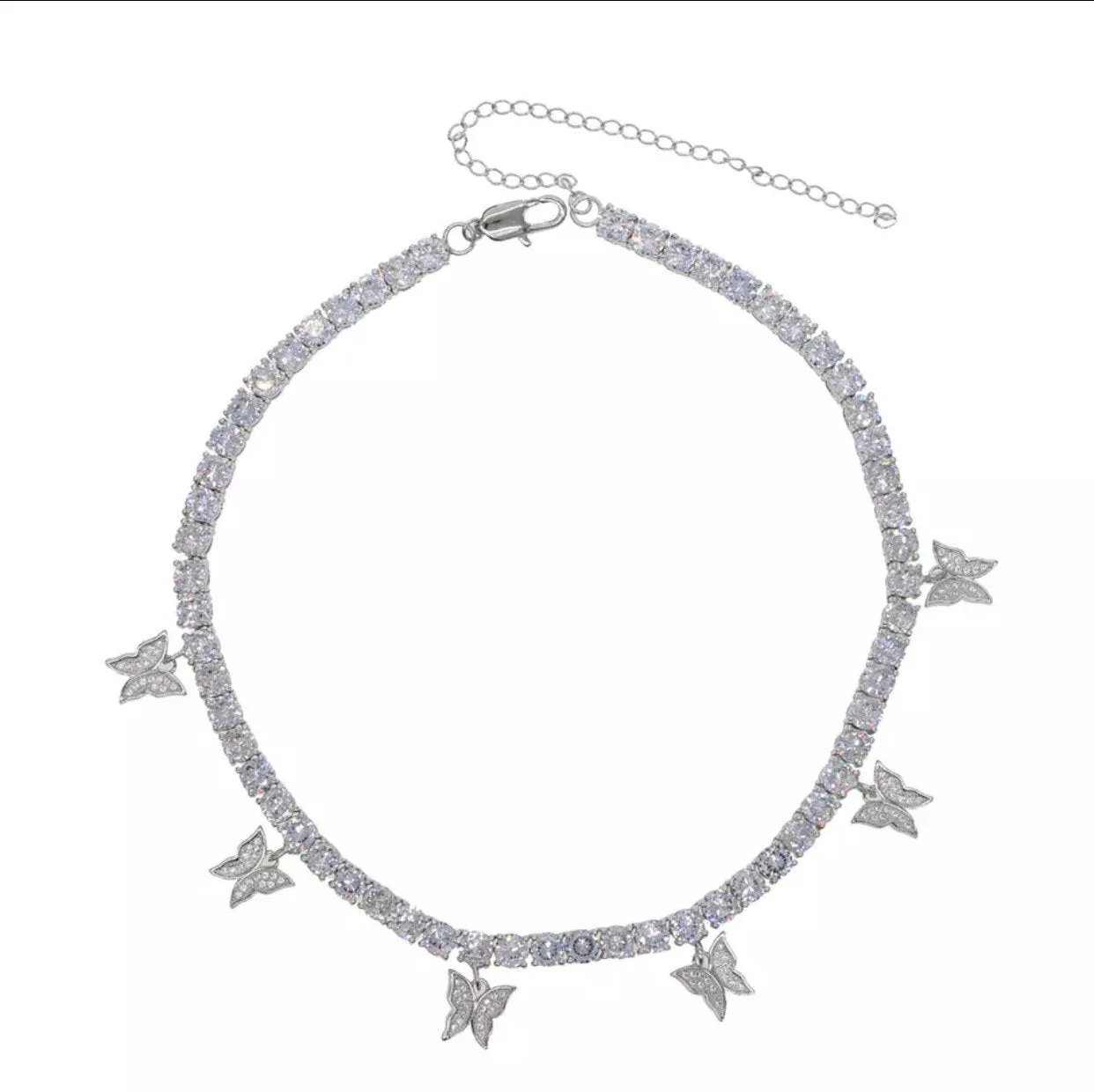 PINK butterfly tennis choker , cz tennis butterfly necklace , bling iced tennis butterfly, butterfly necklace