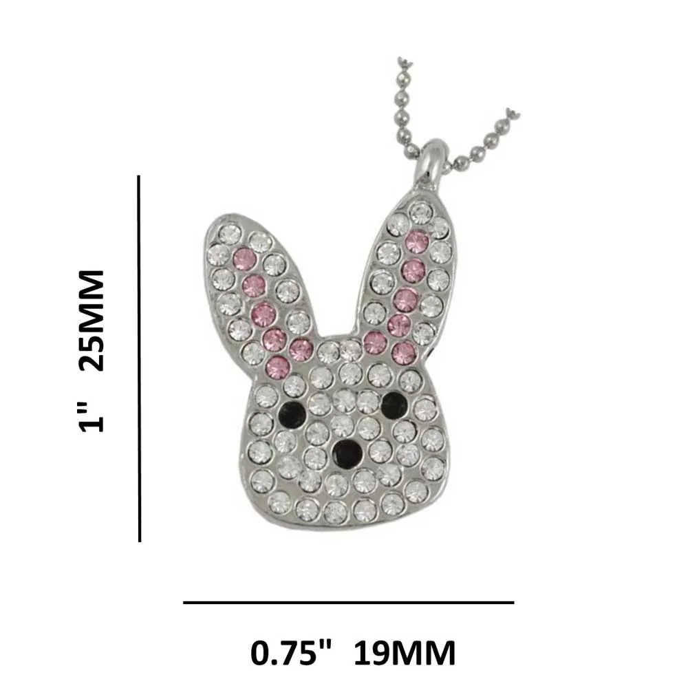 Pink Crystal Easter Bunny Pendant on 16 Inch Chain - PT501