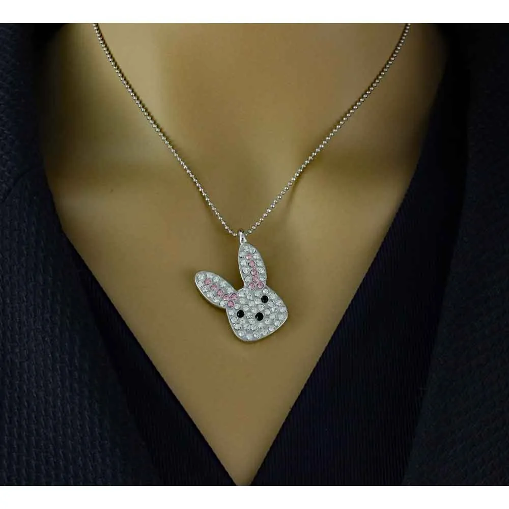 Pink Crystal Easter Bunny Pendant on 16 Inch Chain - PT501