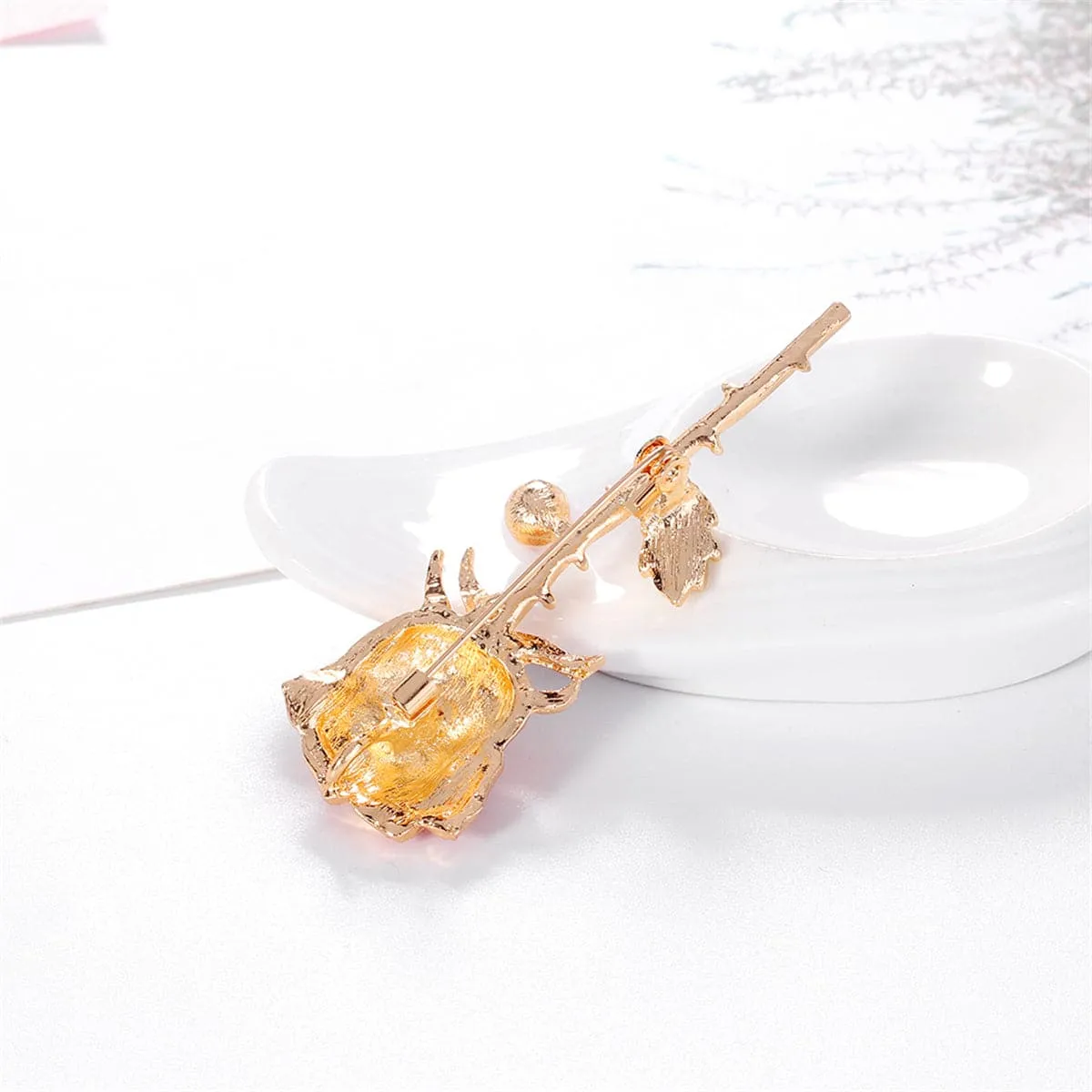 Pink Cubic Zirconia & Pearl Rose Brooch