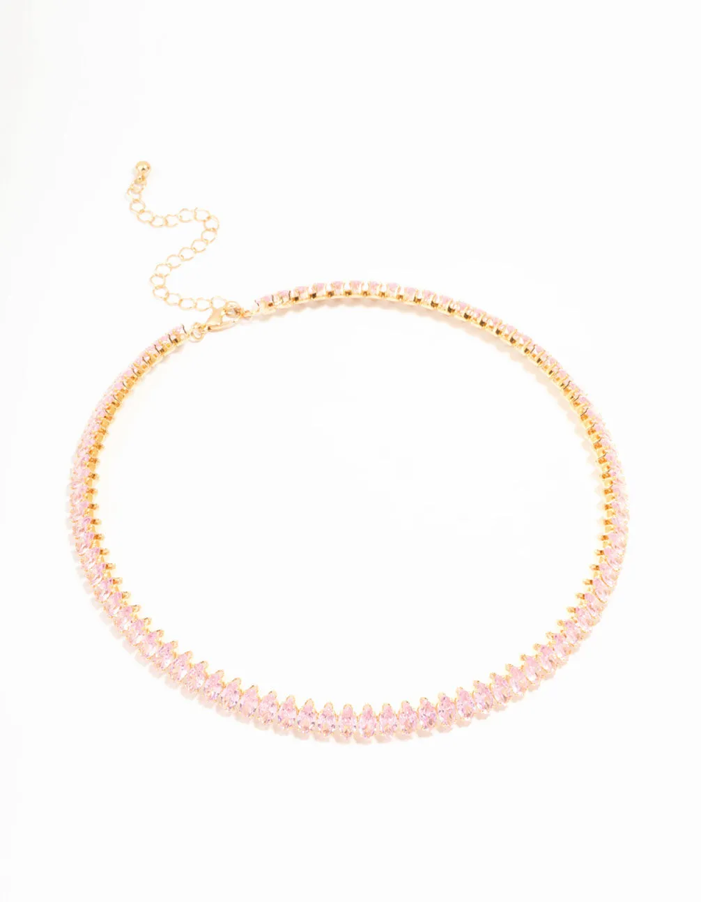 Pink Cubic Zirconia Navette Choker Gold Necklace