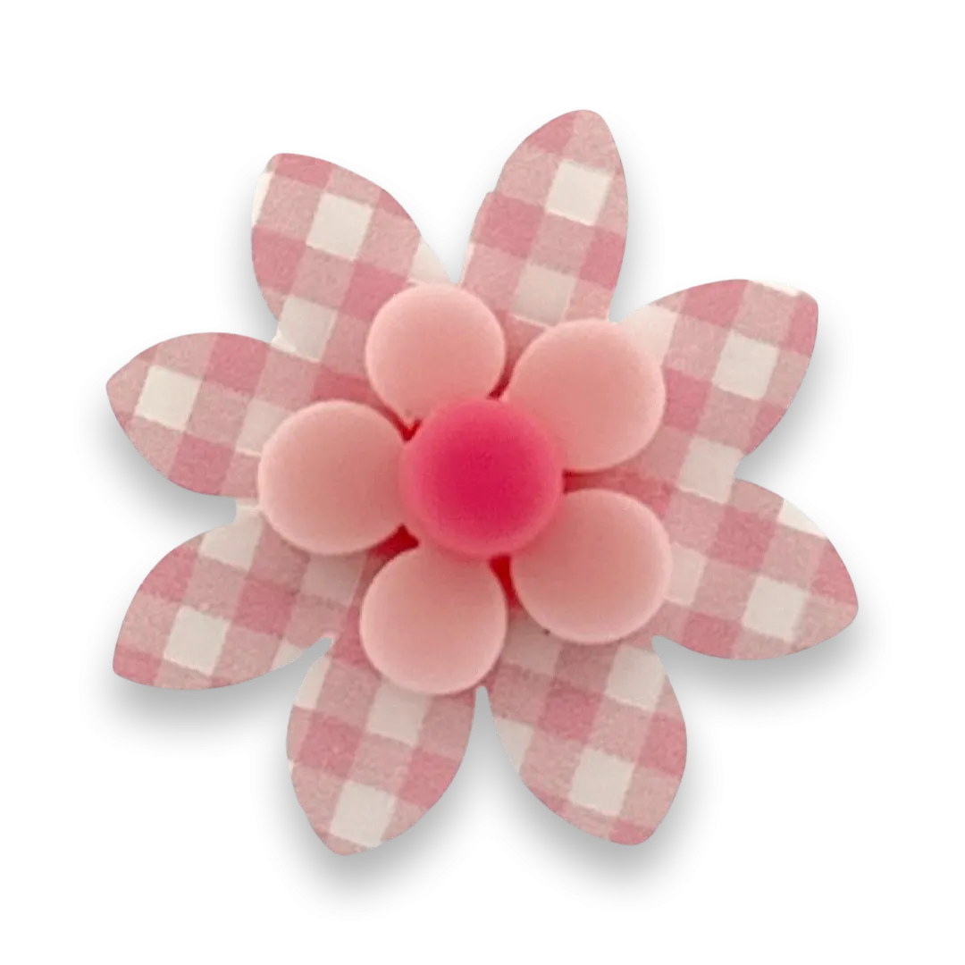 Pink gingham flower 🌸 - ring - Set of 2