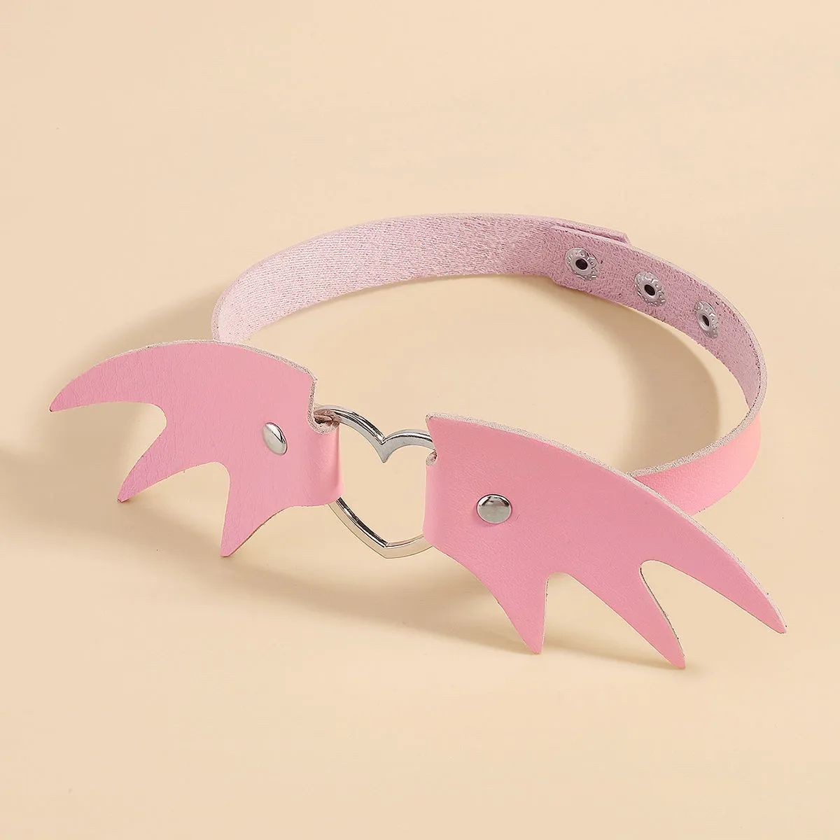 Pink Polystyrene & Silver-Plated Bat Wing Heart Choker Necklace
