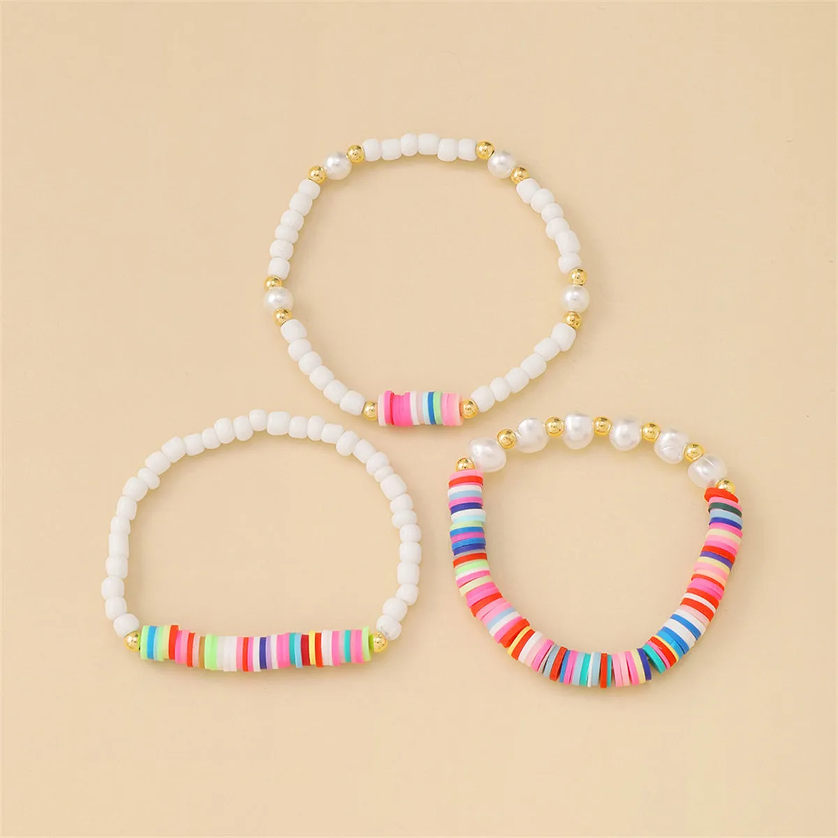 Pink Stripe Howlite & Pearl Beaded Stretch Bracelet Set